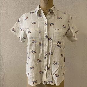 NWT Rae Dunn women’s novelty print bicycle linen shirt size small/petite